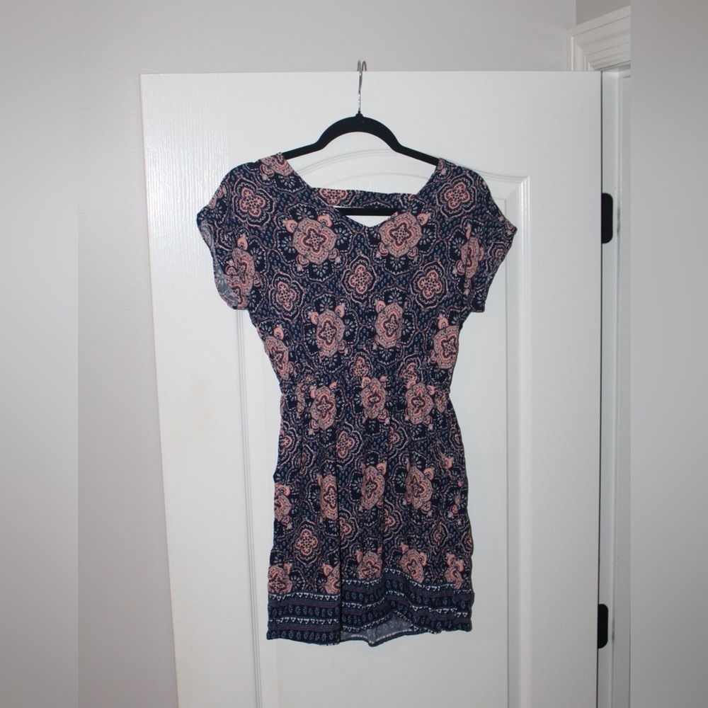 Pink Rose Navy and Pink Patterned Mini Dress